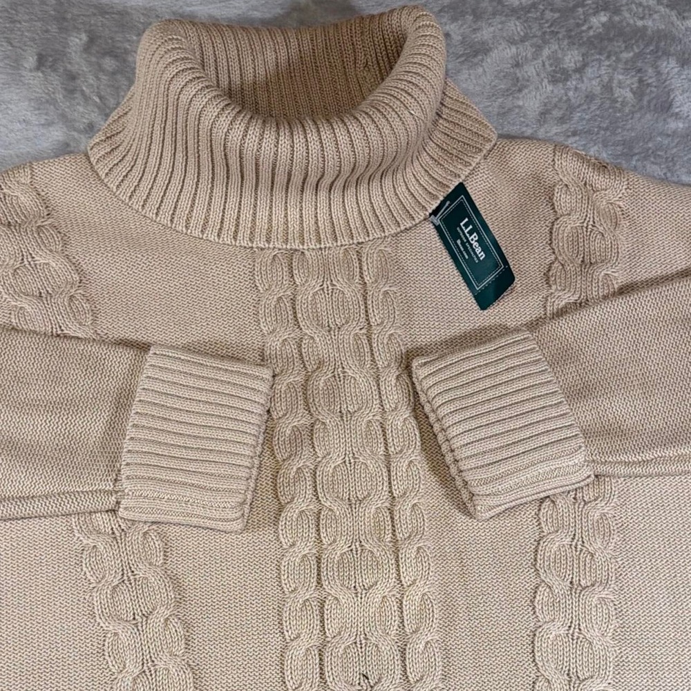 NWT L.L.Bean Cotton Turtleneck Sweater | Stone | Large